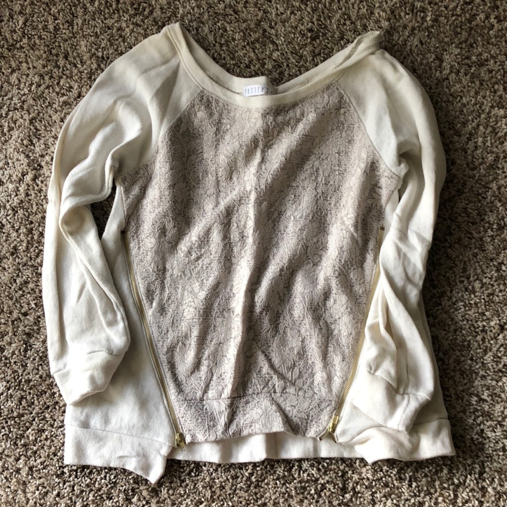 White Floral Zip-Up Sweater